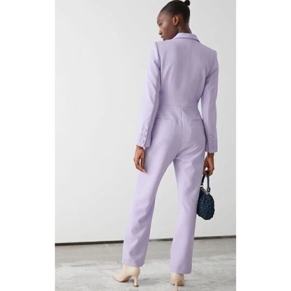 NWT & OTHER STORIES Structured Padded Shoulder Jumpsuit Lilac sz 6 - Picture 3 of 10
